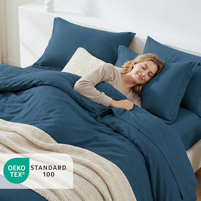King Size Comforter Set- 7 Pieces Prewashed Bed in a Bag King Bedding Sets | Soft All Season Comforter with Sheets, Pillow Shams & Pillowcases,Serenity Blue