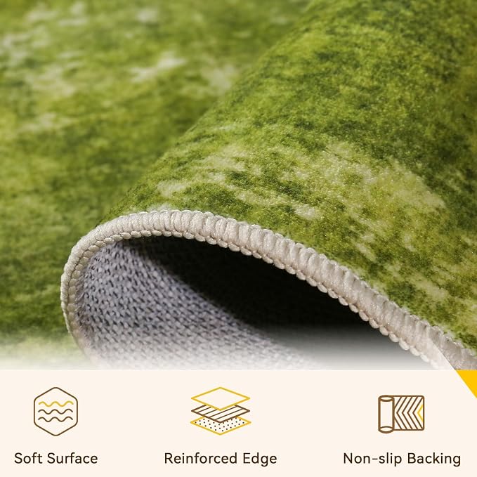 RELEANY Washable 5'x7' Abstract Area Rug for Living Room Grass Green | Carpet for Bedroom, Kitchen, Office, Hallway and Entryway, Printed Pattern, Non‑Slip, Soft, Stain‑Resistant, Easy to Clean