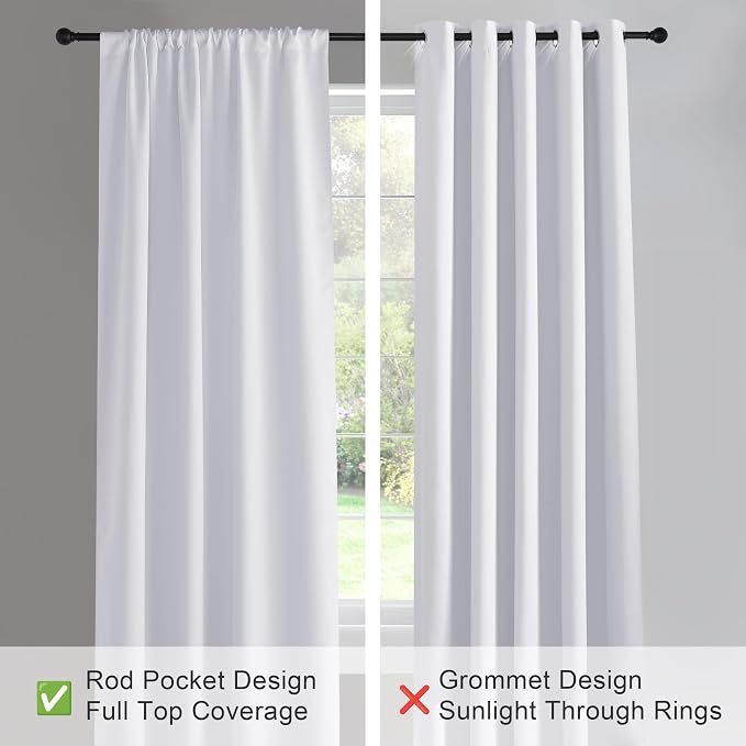 PONY DANCE Curtains 45 inch Length - Window Drapes Double Panels Home Decor Rod Pocket Curtain for Kitchen & Bedroom Privacy Protect Semi-Blackout, 42 by 45 inch, Pure White, 2 Pieces
