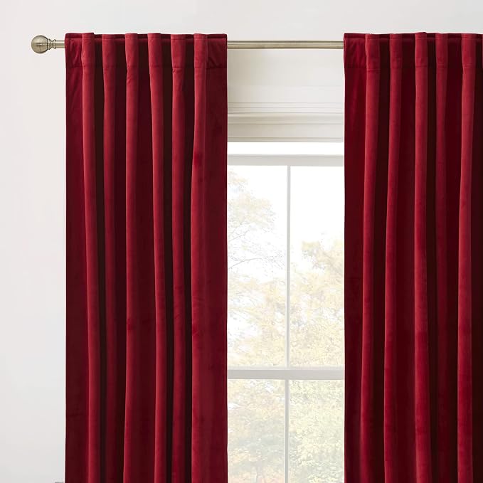 RYB HOME Red Velvet Curtains 100 inches Long, Long Floor Length Drapes | Room Darkening, Thermal Insulated, Luxurious Home Decor, Curtains for Living Room Bedroom Patio, W52 x L100, 2 Panels Set
