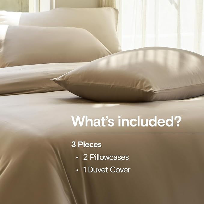 DOZ Duvet Cover Set, 100% Viscose derived from Bamboo, Organically Grown, Buttery Soft, Cooling Duvet Covers, High GSM, 1 Duvet Cover and 2 Pillowcases, 90"x90" (Dune, Full/Queen)