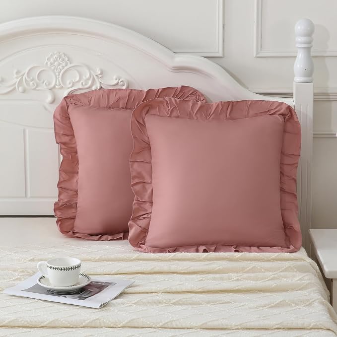 Merryword Pink Mocha Pillowcases 18x18 Throw Pillow Covers Pack of 2 Soft Microfiber Ruffle Decorative Pillowcase Cushion for Couch Sofa Bedroom