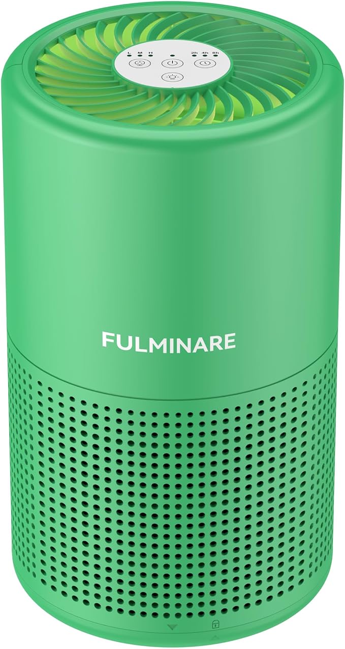 FULMINARE Air Purifiers for Home Bedroom H13 HEPA Air Filter | 360° Intake for Pet Hair, Smoke, Odors , 3 Speeds, Timer, 24dB, Small Mini Air Purifier with Night Light, Mint Green