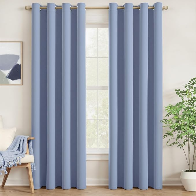 MIULEE Sky Blue Blackout Bedroom Curtains Drapes 84 Inch Long 52"x84" | Grommet Top, Room Darkening Window Drapes, Privacy Protection, Thermal Insulated, Heat Blocking, Light Blocking