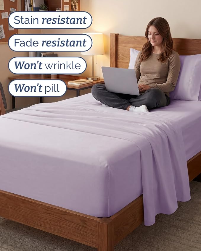 Extra Deep Twin XL Sheet Set - 3 Piece College Dorm Room - Light Lavender | Soft, Breathable & Cooling, Easily Fits 18 to 24 inch Mattress, Wrinkle Free & Fade Resistant with Extra Deep Pockets