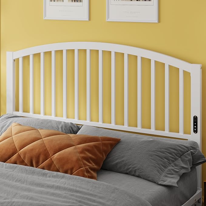 Weehom Metal Queen Headboard Only with LED Lights and USB, White | Freestanding queen size headboard; adjustable height; USB charging station; modern bedroom design