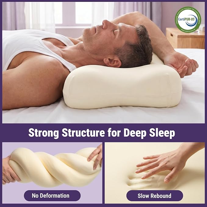 ZZ-WELL Neck Pillow for Sleeping - Side Sleeper Pillow with Cooling Pillowcase - High Density Memory Foam Pillows for Broad Shoulders Adults - Heavy & Thick Bed Pillows, Standard Size (Beige)