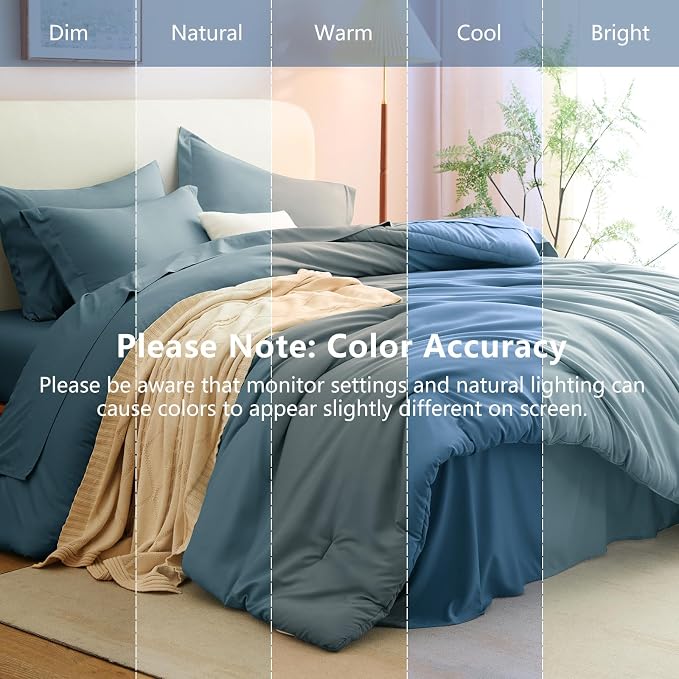 King Size Comforter Set Mineral Blue, 7 Pieces Bed in a Bag | OEKO-TEX Certified, All-Season, Bedroom, 240GSM Down Alternative Comforter, Flat & Fitted Sheets, 2 Pillowcases & 2 Shams