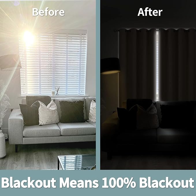 BGment Thermal Insulated 100% Blackout Curtains for Bedroom with Black Liner, Double Layer Full Room Darkening Noise Reducing Grommet Curtain (52 x 84 Inch, Beige, 2 Panels)