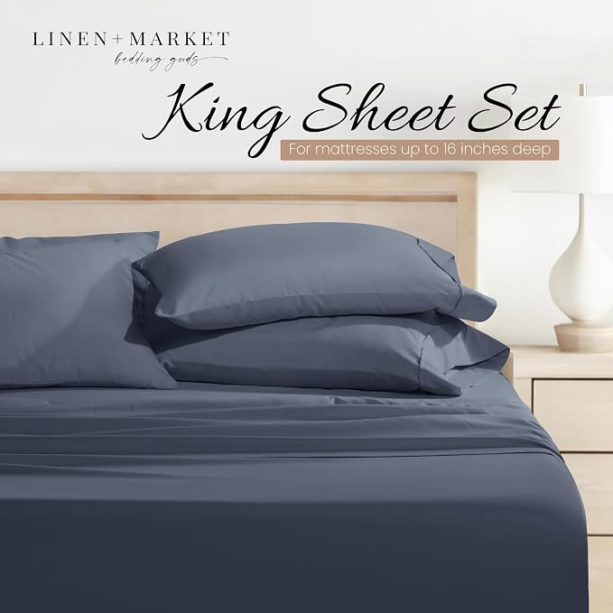 Linen Market Bed Sheets for King Size Bed (Stone) - Sleep Better Than Ever with These Soft and Cooling King Sheets - Deep Pocket Fits 16" Thick Beds - 4 Piece King Sheet Set