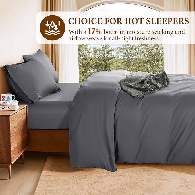DEITAS 100% Cotton Queen Duvet Covers 3 Piece,1200 Thread Count，Dark Grey | Luxury Egyptian Cotton Comforter Cover With Zipper Closure, Ultra Cooling Breathable, Hotel Bedding Duvet Covers