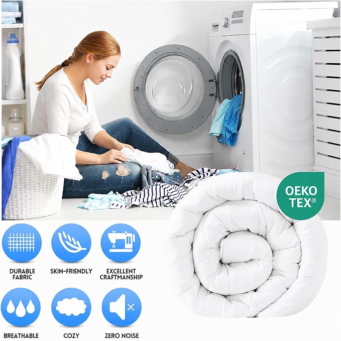 EASELAND Oversized Queen Down Alternative Comforter, White, 98x98 | Quilted Duvet Insert for All Seasons, Soft Lightweight Bedding with Corner Tabs, Breathable Machine Washable Hotel Quality