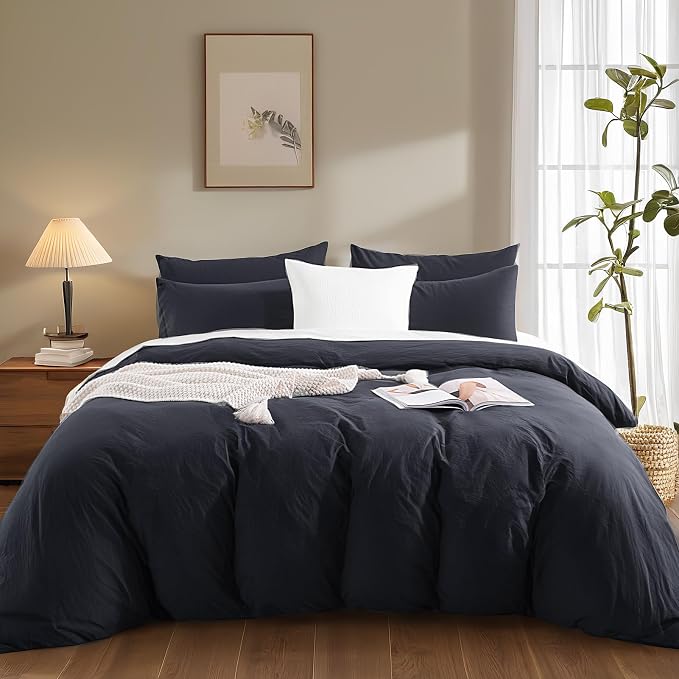 NEXHOME PRO Oversized King Duvet Cover Set – 100% Certified Organic Cotton with Washed Feel & Linen-Like Texture, Comfortable & Breathable, Home Bedding Set Dark Grey (No Comforter)