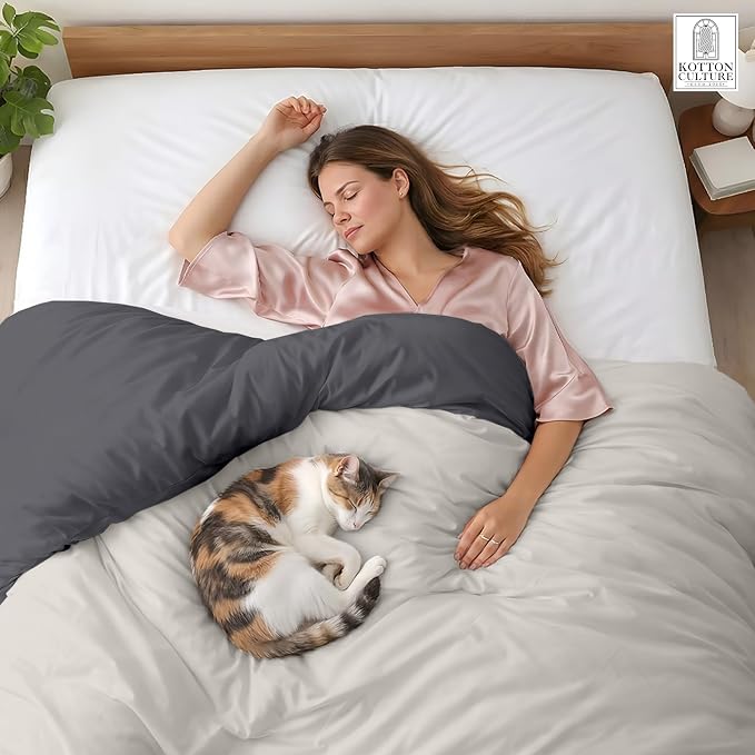 120"x98" 1 Pc Oversized King Duvet Cover Only 100% Egyptian Cotton - 600 TC Comforter Cover, Zipper Closure & Corner Ties - Fits Large King Inserts (Oversized King, Blended Grey)