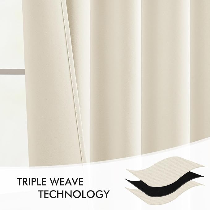 MIULEE Beige White Back Tab Blackout Curtains 52x102 Inch Long 2 Panels Set | Rod Pocket Pinch Pleated, Thermal Insulated, Bedroom Living Room Darkening Drapes, Light Blocking Floor to Ceiling Curtains