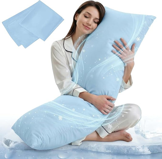 ELNIDO QUEEN Cooling Body Pillow Insert with Cover – Breathable Long Body Pillow for Side Sleepers, Soft Support Bed Pillow for Adults, 20x54 Inches Blue
