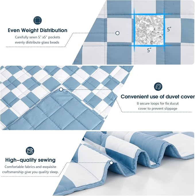 Weighted Blanket for Adults 20lbs, 88"x104", King Size Cooling Heavy Throw Blanket for 180-220lbs, Microfiber Soft Big Blankets Weighted Comforter, Blue Checkered