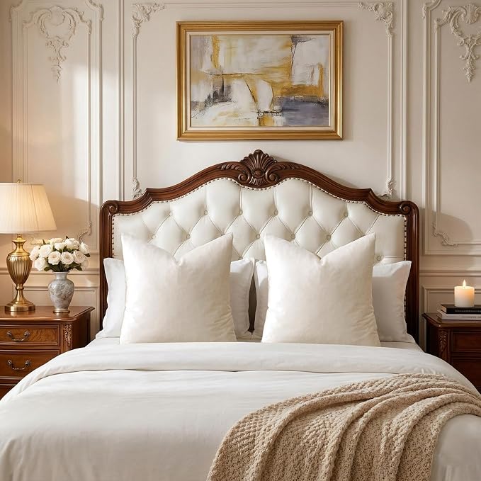 GIGIZAZA Velvet Pillow Covers 18x18 Decorative Pillows Pack of 2 Ivory | Beige Throw Pillows for Couch Sofa,280gsm Soft Textured Fabric,Modern Square Pillowcases,Luxury Cushion Covers