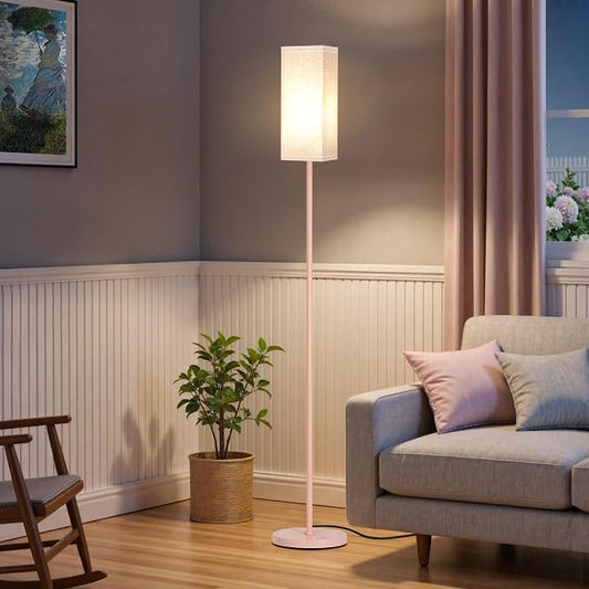 64.6" Floor Lamp, Pole Lamp with Foot Switch, Modern Standing Lamp Shade, Minimalist Freestanding Lamp (Bulb Not Included), for Living Room, Bedroom Office ETL Listed,Pink and Beige PE07LD05