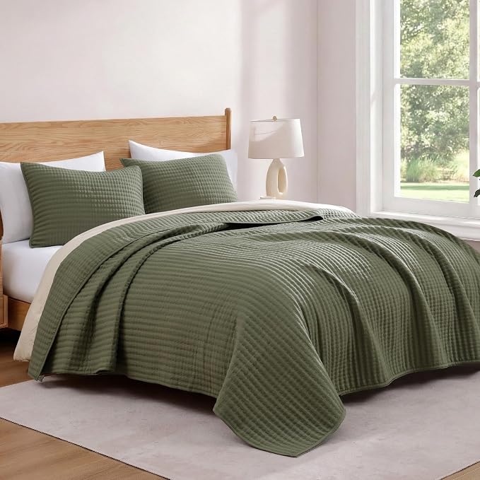 Twin Quilt-Lightweight Bedspreads Olive Green Twin Quilt Bedding Set | Soft Coverlet with Pillow Sham for All Seasons, Suitable for Bed & Couch, 2 Pieces, 66"x92"