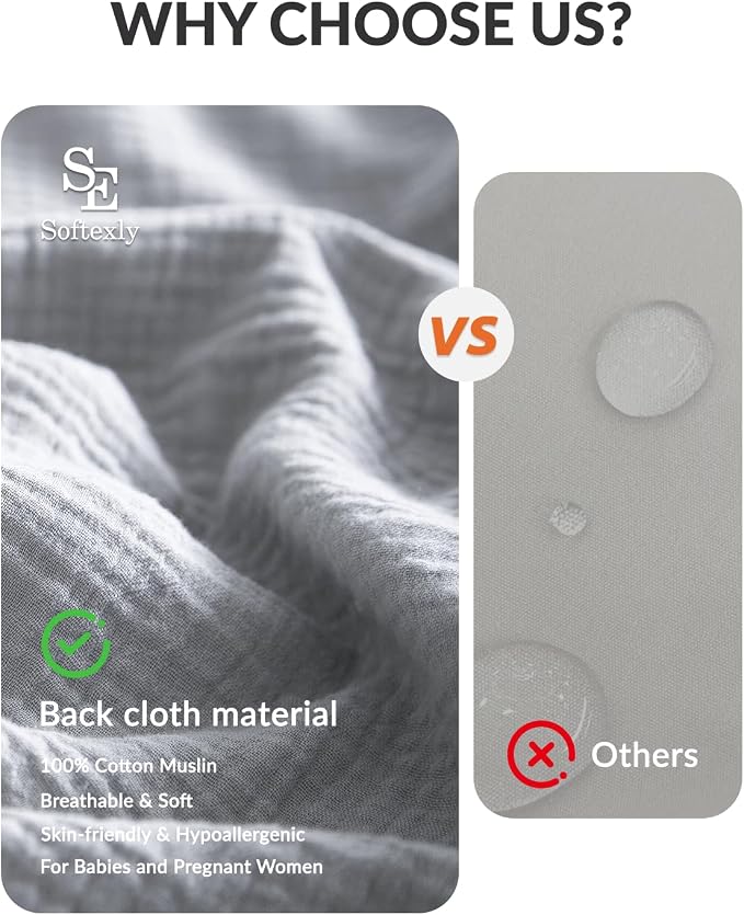 SE SOFTEXLY Muslin Duvet Cover King Size, 100% Washed Cotton Duvet Cover Set, Ultra Soft Comforter Cover Linen Like, 3 Pieces Minimalist Gauze Duvet Cover with 2 Pillowcases, 90"x104", Light Grey