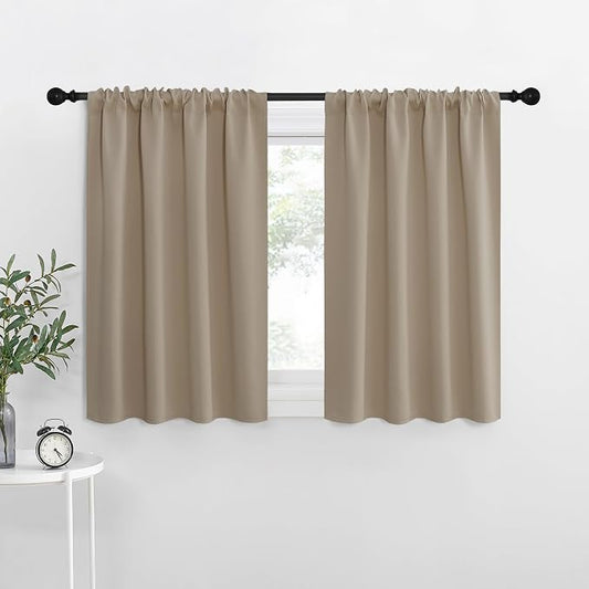 NICETOWN Blackout Curtains for Living Curtains, Taupe, 2 Panels, 29 by 30, Room Darkening Window Curtain Panels, Easy-Care Solid Thermal Insulated Draperies/Drapes for Daughter Room