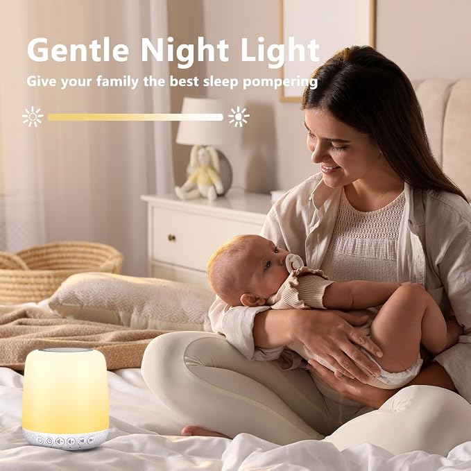 White Noise Sound Machine for Sleep Portable Sound Machine with 30 Soothing Sounds 12 Night Light Colors 4 Timer Sleep Machine for Baby Adults, Smart App Control, Touch Control