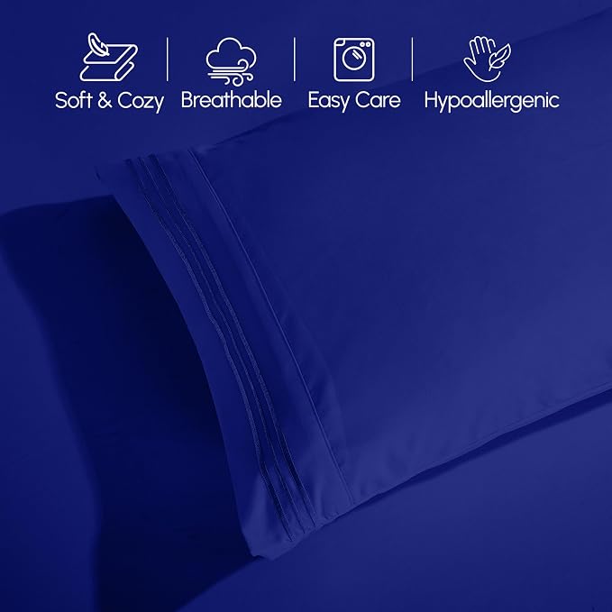 Elegant Comfort Luxury 1500 Premium Hotel Quality Microfiber 4-Piece Sheet Set - Wrinkle Resistant, All Around Elastic Fitted Sheet, Deep Pocket up to 16", California King, Royal Blue