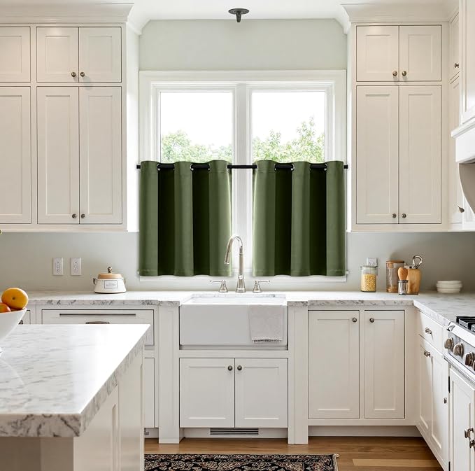 MIULEE Blackout Curtains for Bedroom 2 Panels 40 x 36 Inch Long Olive Green | Thermal Insulated, Living Room Darkening Grommet Drapes, Noise Reducing, Light Blocking Window Treatments
