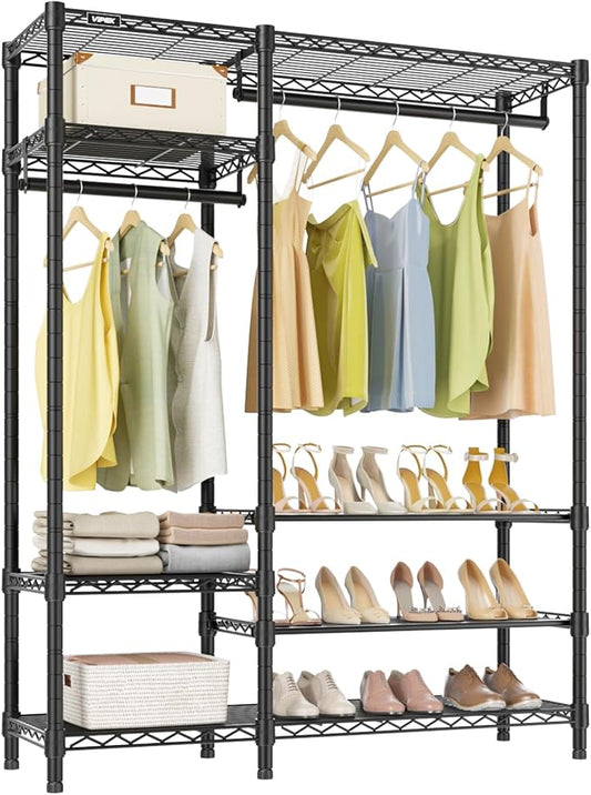 VIPEK V2S Heavy Duty Clothes Rack Portable Closet Organizer System Black | Closet System with 6 Tiers Adjustable Wire Shelves Shoe Shelves Metal Freestanding Clothing Rack for Walk-in Closet 750LBS