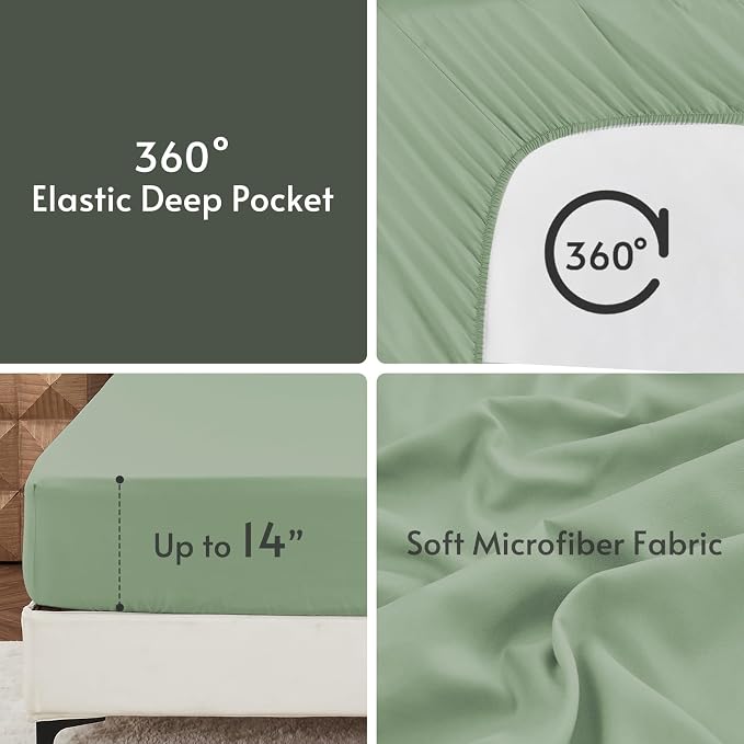7 Pieces Oversized King Comforter Set, Reversible Bed in a Bag Oversized King, All Season Bedding Set with Comforter, Flat Sheet, Fitted Sheet, Pillowcases & Shams, Dark Green & Light Green