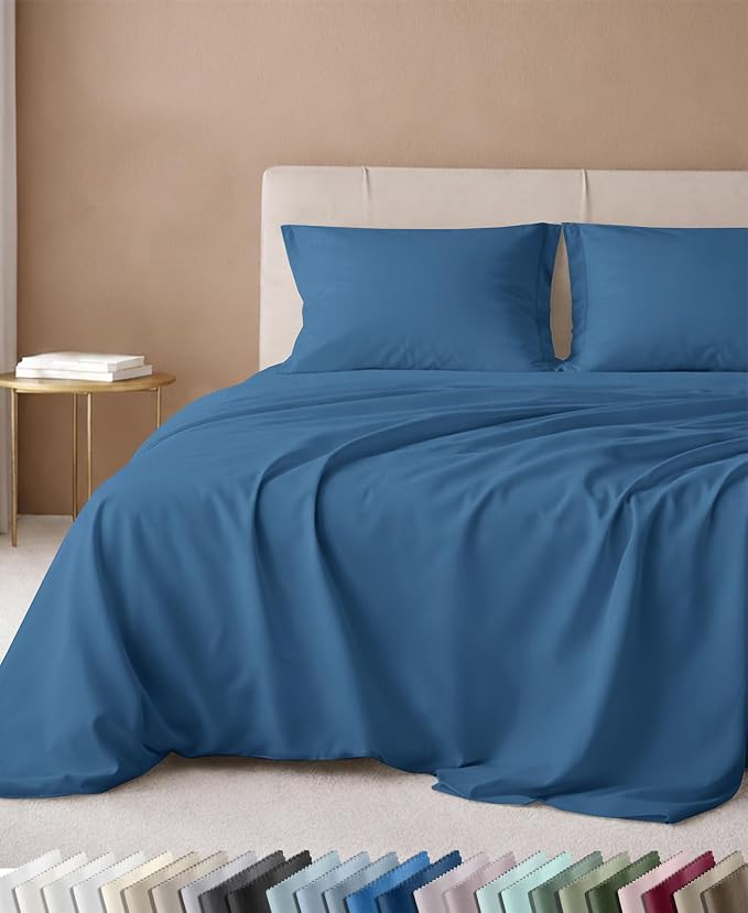 California Design Den Luxury 600 Thread Count Cotton Sheets Queen Set | 100% Cotton Sateen Backed by Good Housekeeping Seal, Soft & Smooth, 16" Deep Pocket, Durable, Easy Care - Parisian Blue