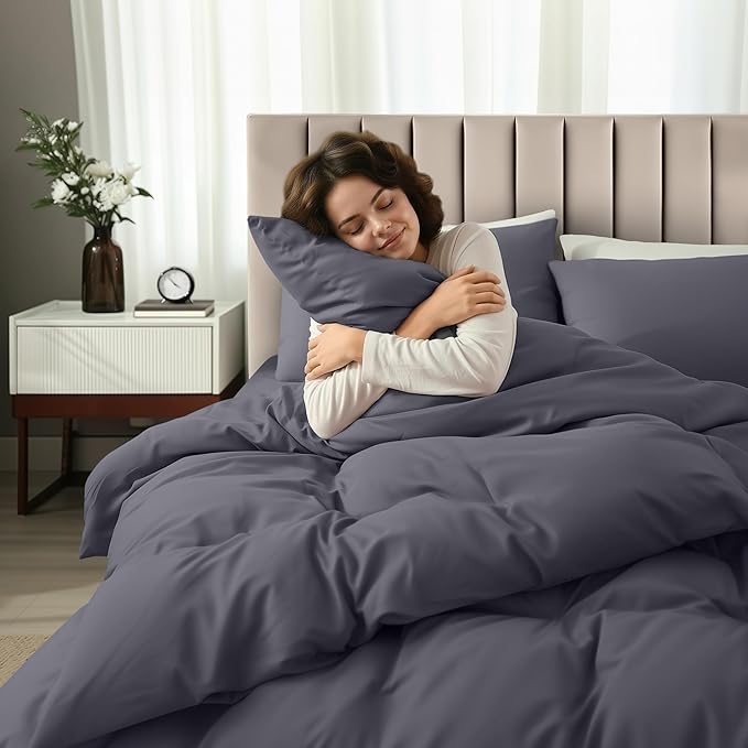 Utopia Bedding Duvet Cover Queen with Fitted Sheet (60x80) - 2 Pillow Case Standard - All Season Luxury Bed in a Bag with Zippered Duvet Cover - No Comforter (Grey)