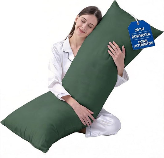 DOWNCOOL Large Body Pillow Insert- Breathable Full Body Pillow for Side Sleeper - Soft Long Bed Pillow for Adults - 20 x 54 inch (Green)