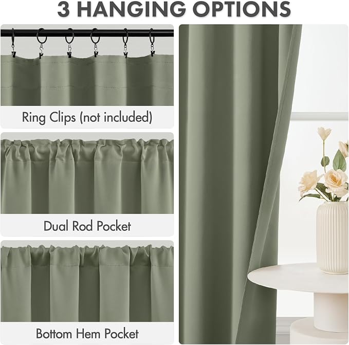 MIULEE 84 Inch Length Sage Green Blackout Bedroom Curtains Set of 4 | Thermal Curtains for Summer Heat, Light Blocking Privacy Bedroom Window Drapes, Top&Bottom Rod Pocket, Living Room