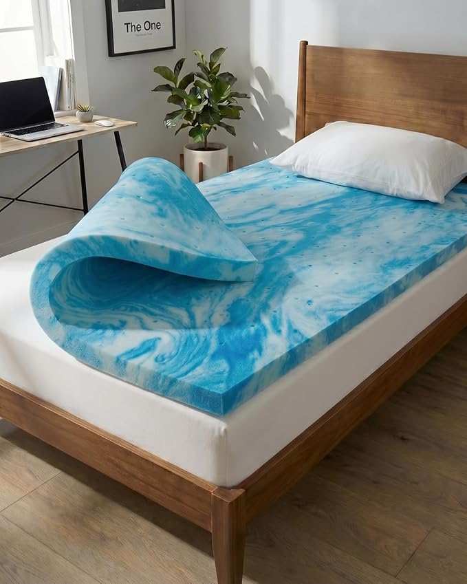 4 Inch Twin Memory Foam Mattress Topper - Cooling Gel Mattress Pad | Cooling Gel Infused Bed Topper, Soft Ventilated Mattress Pad for Pressure Relief & Pain-Free Sleep, CertiPUR-US & Oeko-TEX