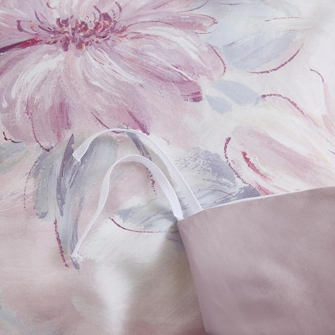 OAITE Queen Duvet Cover Set 3pcs 100% Cotton 600 Thread Count with Floral | Luxury Soft, Breathable,Long Staple Cotton,Hidden Zipper,8 Corner Ties,Easy Care for All Season