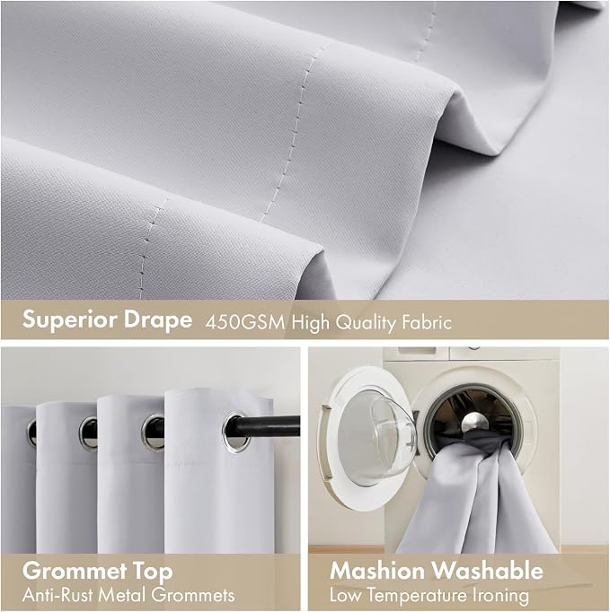MIULEE Greyish White 40x54 Inch Length Blackout Curtains for Bedroom | 2 Thick Layers Thermal Insulated Short Window Curtains, Noise Reducing Grommet, Drapes for Kitchen Living Room，2 Panels