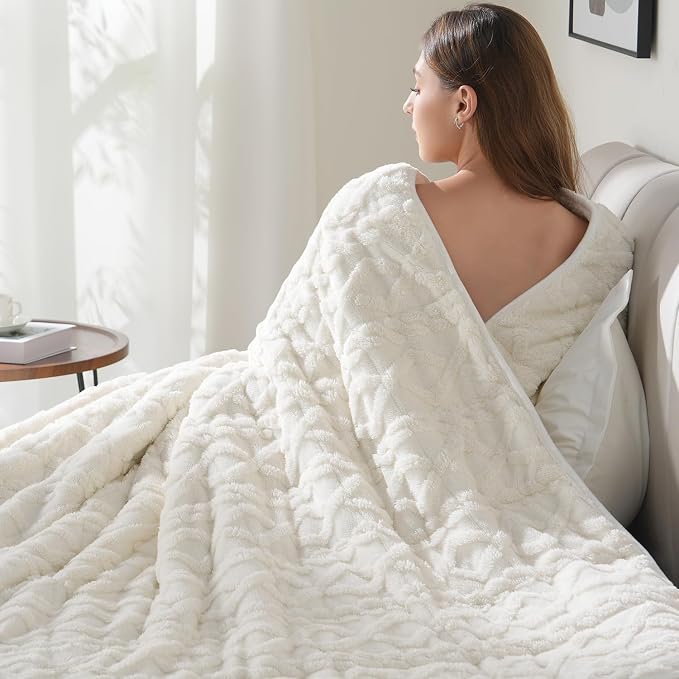 Drewin King Size Weighted Blankets for Adults 15lbs,Cream White,80" x 87" | For Naps, Relaxation, Stress Relief & Better Sleep,Soft Jacquard Sherpa Filled with Glass Beads, Machine Washable