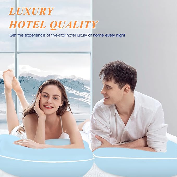 MZOIMZO Bed Pillows for Sleeping- Soft Density, Queen Size Set of 2, Cooling Hotel Quality with Premium Soft Down Alternative Fill for Back, Stomach or Side Sleepers, 45×70CM, Blue