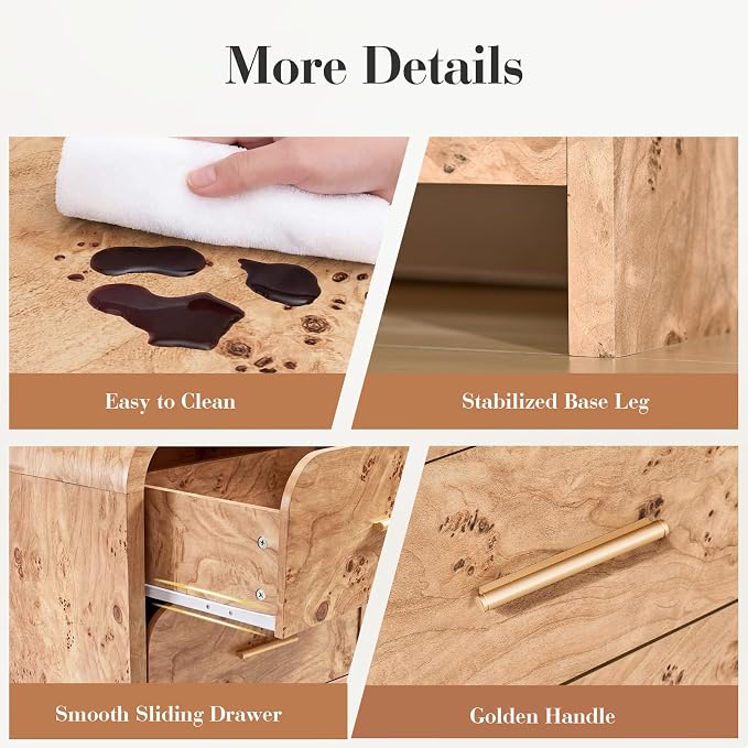 Night Stand Set of 2 [Unique Curved Profile] [FSC-Certified Wooden Board] 2-Drawer Nightstand 24" H Metal Handle Modern Sturdy Bedside Table Side Table End Table | [Curved Profile] [FSC-Certified Wooden Board] Nightstand 24" H Metal Handle Modern Bedsi...