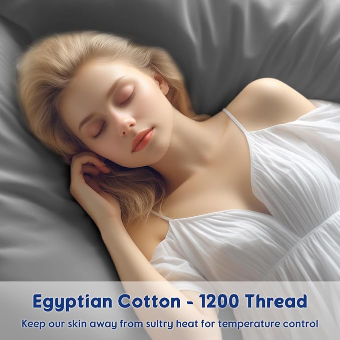 SONORO KATE 100% Egyptian Cotton Sheets,1200 Series,Full Size | Soft Breathable & Cooling LuxuryHotel Cotton,Sateen Weave for Soft Feel,Fits Upto 16" Mattress,4PC,Grey