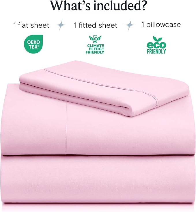 LuxClub Twin XL Sheets Set, Cooling & Soft Deep Pocket Bed Sheets, 3PC | LuxClub Silky Fitted Sheet & Pillowcase Sets, Breathable Hotel Luxury Bedding for Mattress Wrinkle Free, Powder Pink