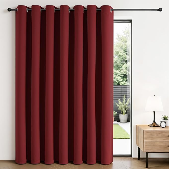 Joydeco Blackout Patio Sliding Door Curtains, Privacy Room Divider Curtains | Extra Wide Thermal Blackout Curtains for Bedroom Living Room, Curtain for Patio Door (Burgundy Red, 60Wx84L, 1 Panel)