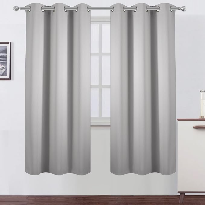 Light Grey Thermal Blackout Curtains/42 x 72 Inch/Set of 2 Panels Room Darkening Curtains for Bedroom
