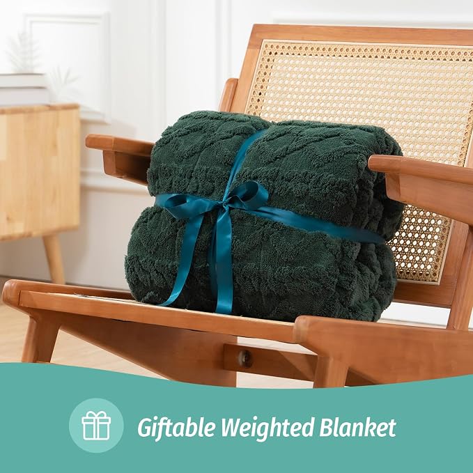 Cozy Weighted Blankets for Sleep Queen 60" x 80" 20 lbs Dark Green | Relax Body & Mind, Even Weight Distribution, Dual Sided Soft Heavy Throw Blankets, Jacquard Knitted, Chunky Fluffy, Warm Hug