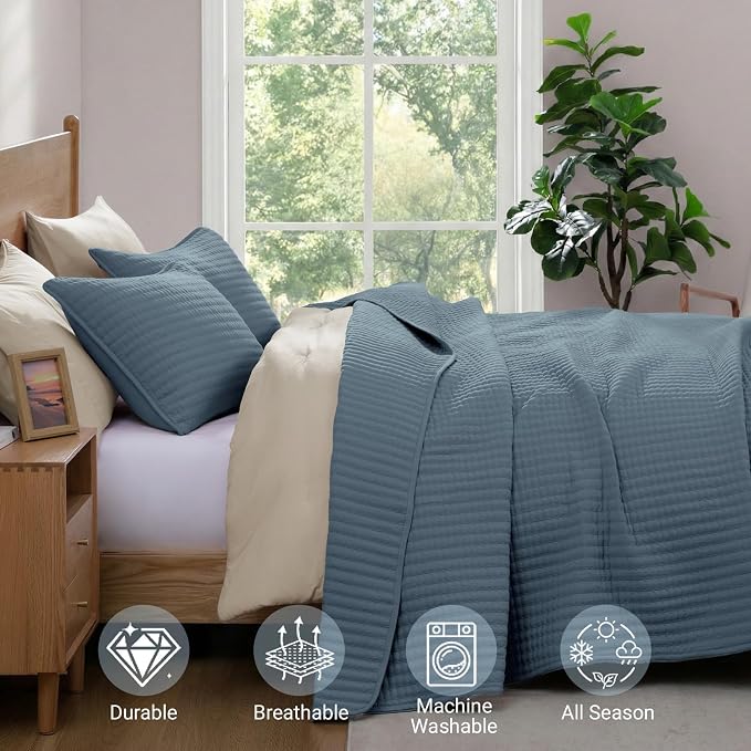 Twin Quilt-Lightweight Bedspreads Blue Twin Quilt Bedding Set | Soft Coverlet with Pillow Sham for All Seasons, Suitable for Bed & Couch, 2 Pieces, 66"x92"