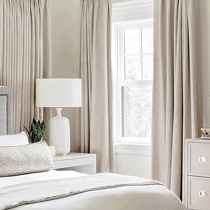MIULEE 100% Blackout Linen Curtains for Bedroom 52x63 Inches Natural | Room Darkening, Light Blocking, Thermal Insulated, Grommet Top, Linen Textured, Window Curtains for Living Room, 2 Panels