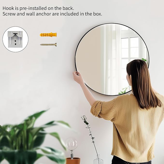 Round Mirror 22 inch, 2 Pack Black Circle Mirror, Matte Metal Frame | Matte Metal Frame, High Definition Mirror, Waterproof, Suitable for Bedroom, Bathroom, Entryway, Living Room, Vanity