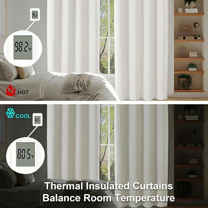 Simplebrand Ava Ivory Light Filtering Curtains for Bedroom 72 Inch Length 2 Panels Set, Privacy Thermal Insulated Rod Pocket Door Window Curtains for Patio French Door Front Door, W40 x L72 Inch